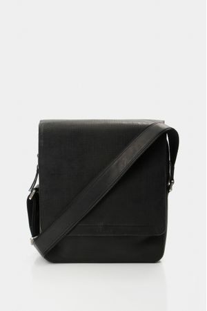 Morral creta de cuero para hombre grabado placa cruces Negro