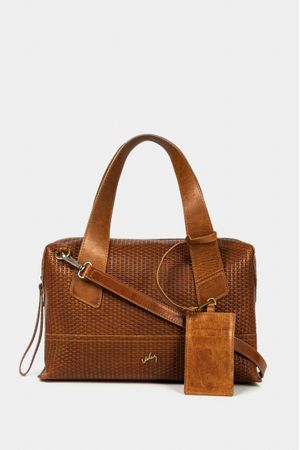Bolso congo de cuero para mujer grabado Miel