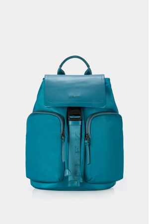 Mochila ibiza de cuero y lona en nylon reciclado para mujer cierre con chapa y cordón