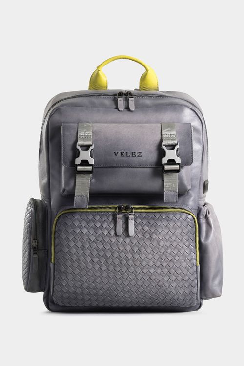Mochila estepa de cuero para hombre tejido artesanal