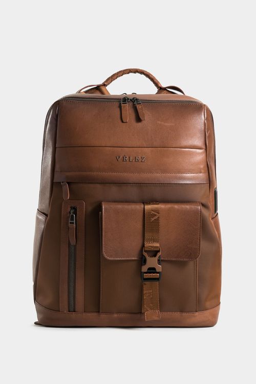 Mochila árida de cuero y lona para hombre multifuncional