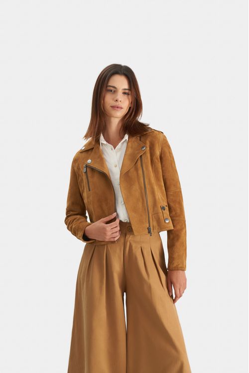Casaca biker en cuero gamuza para mujer fit ajustado