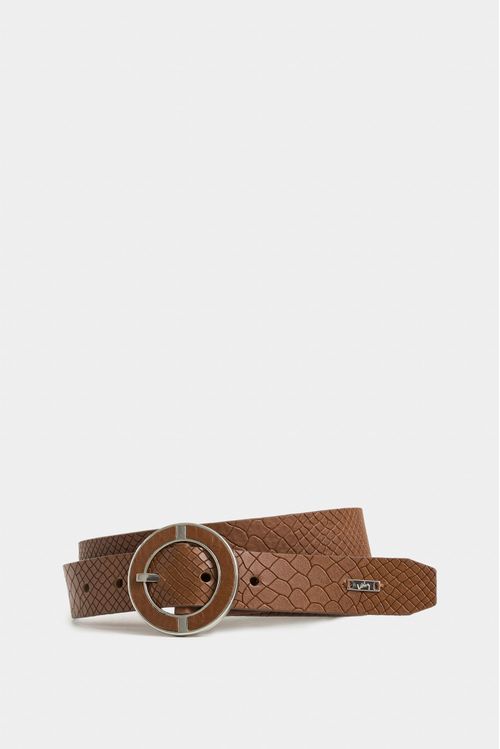 Cinturón unifaz caval de cuero grabado para mujer hebilla circular