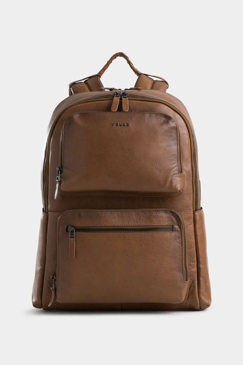 Mochila monet 2 de cuero para hombre haladera en contraste