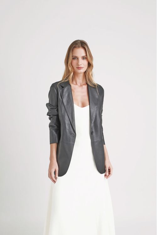 Blazer astromelia en cuero ovino para mujer silueta recta