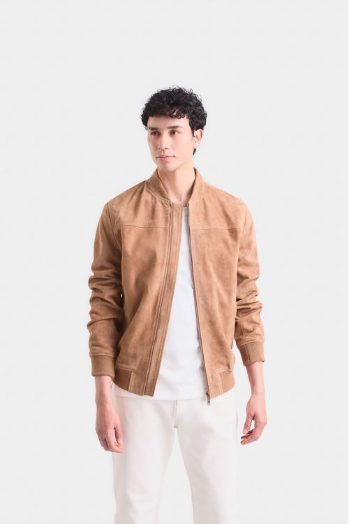 Casaca bomber helios de cuero gamuza para hombre silueta liviana