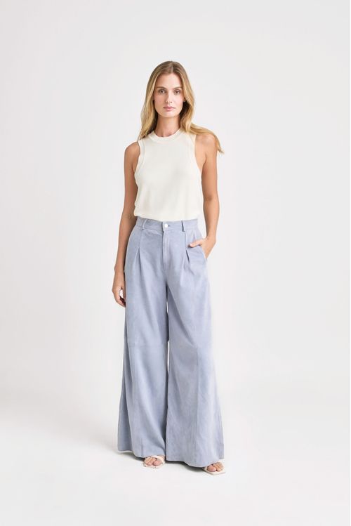 Pantalón wide leg San Jacinto en cuero gamuzado para mujer fit holgado